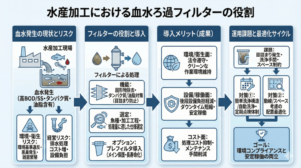 水産加工における血水ろ過フィルターの役割
