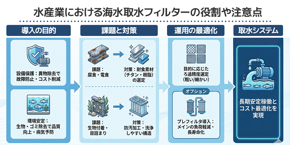 水産業における海水取水フィルターの役割や注意点