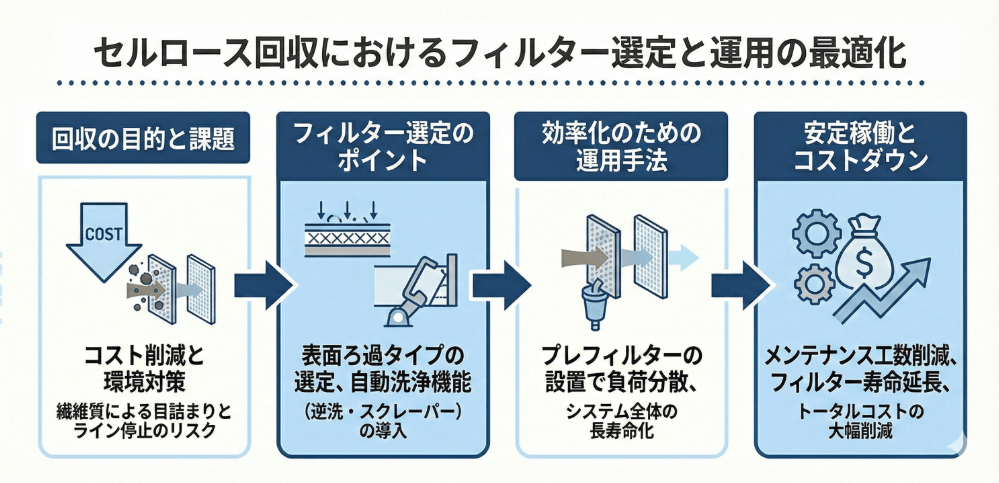 セルロース回収におけるフィルターの選定と運用の最適化