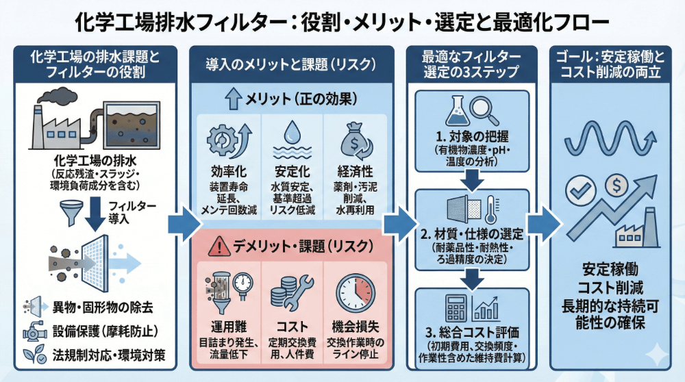 化学工場の排水フィルター:役割・メリット・選定と最適化フロー