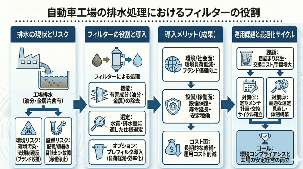 自動車工場の排水処理におけるフィルターの役割
